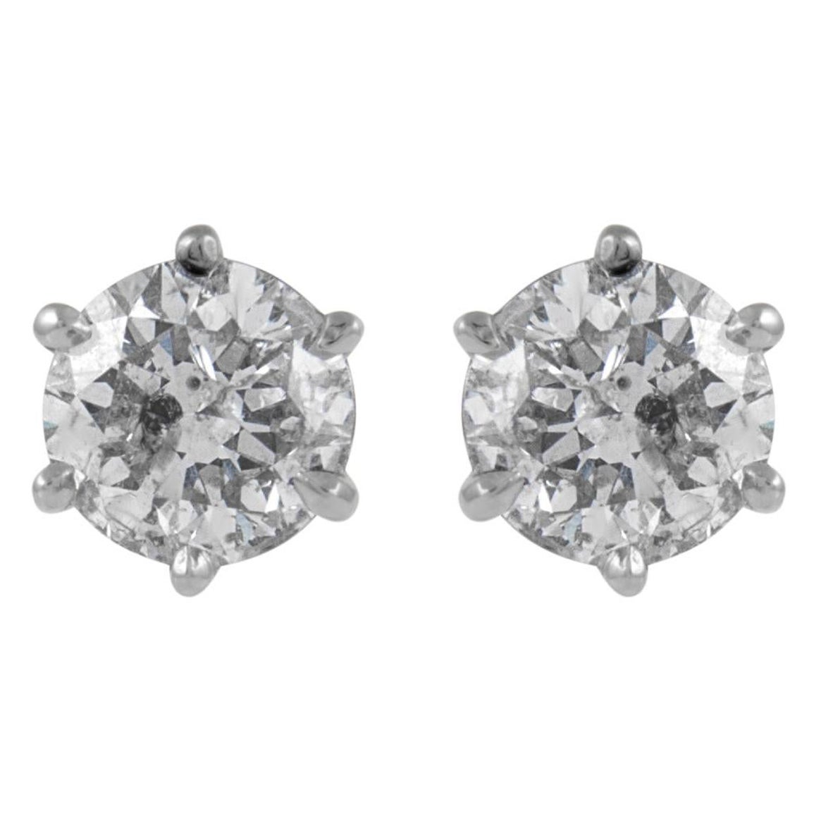 EGL Certified 2.00 Carat Diamond Stud Earrings F color White Gold