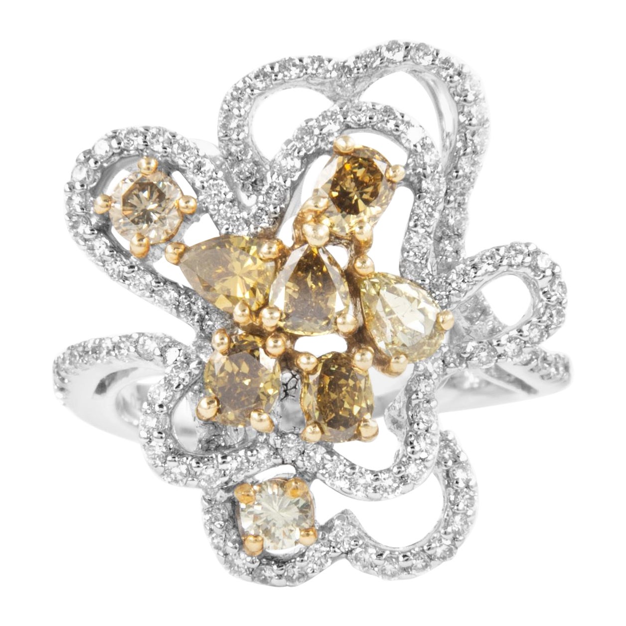2.06ctt Fancy Greenish Yellowish Brown Diamond Cluster Ring 18k For Sale