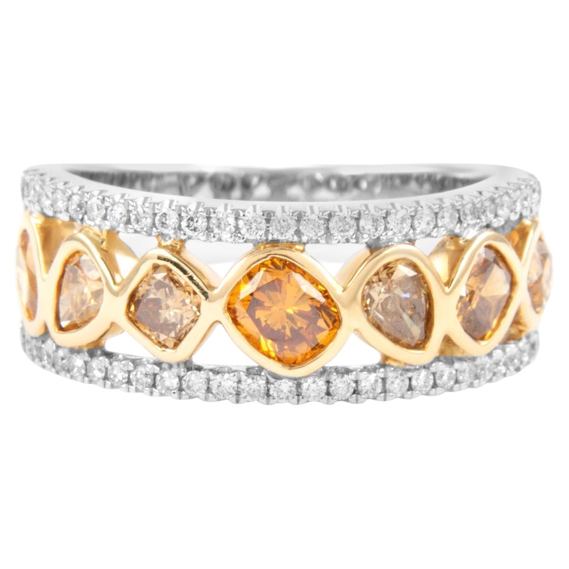 1.52ct Fancy Orange Brown Diamond Cocktail Ring 18k Two Tone