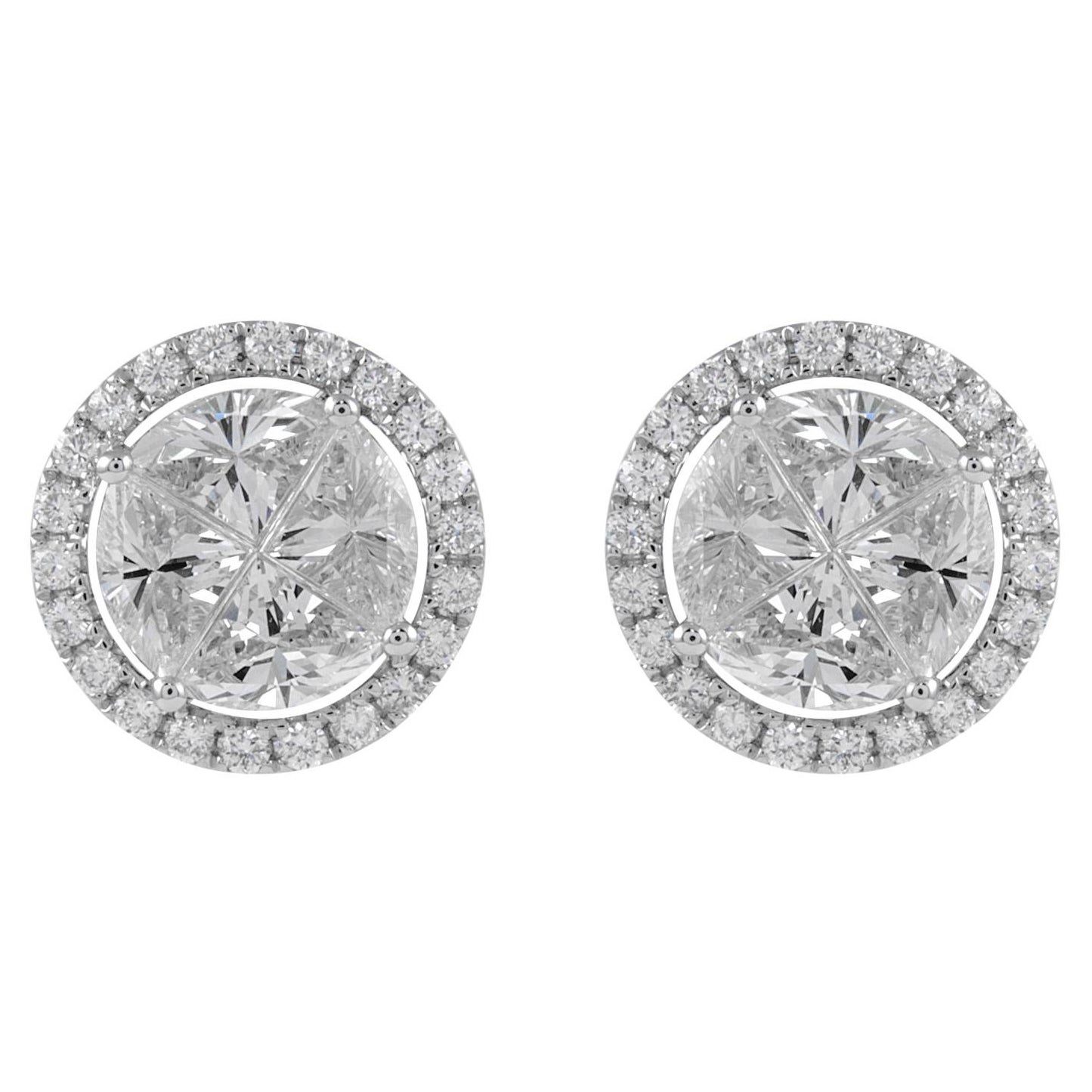 2.61ct Diamond Stud Earrings Illusion Set 18k White Gold