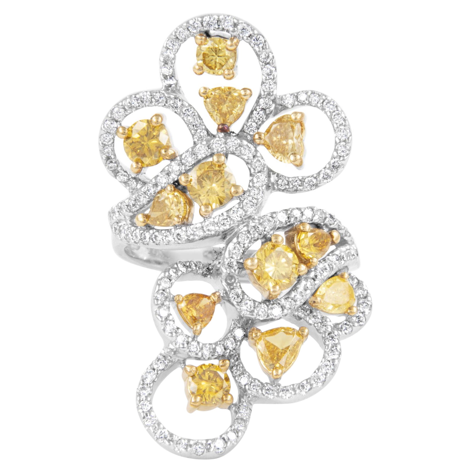 2.63ctt Fancy Greenish Brownish Yellow Diamond Floral Ring 18k
