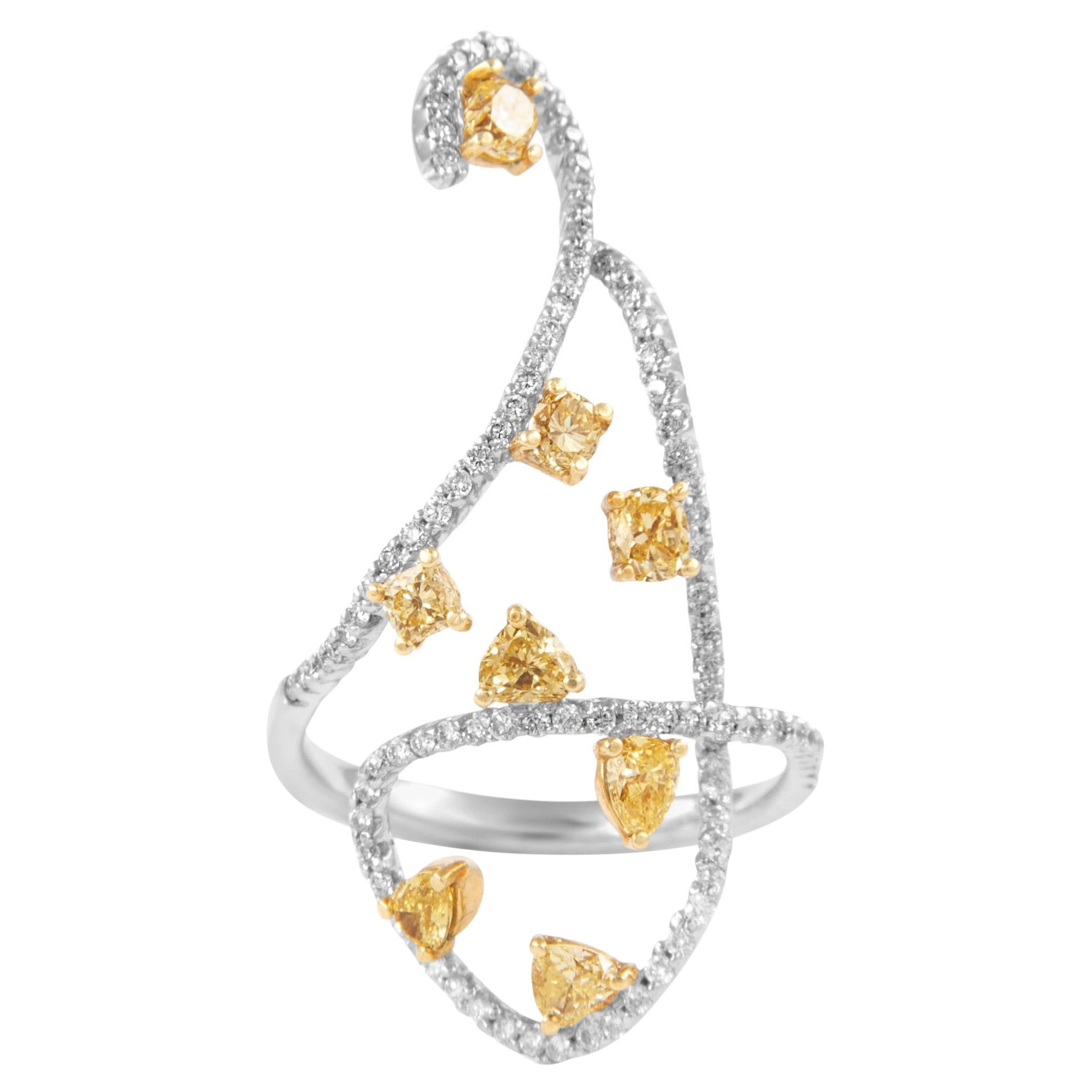 0,88 Karat Multi Gelber Diamant-Cluster-Ring 18k Zweifarbiger Gelber Diamant
