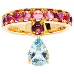Dubini Theodora Aquamarine And Rubellite Tourmaline Gold Ring 2