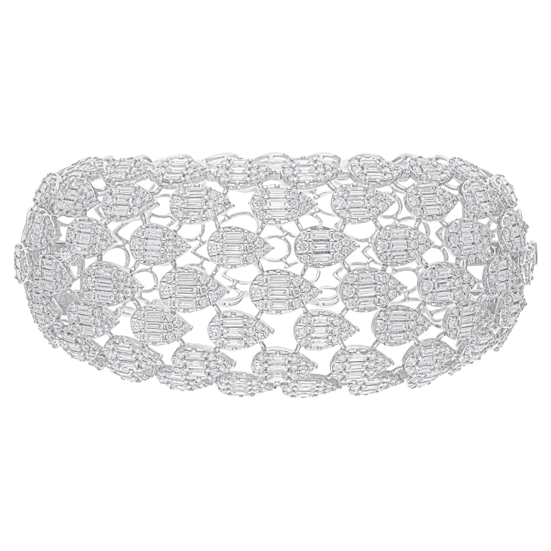 14.85 Carat SI/H Round Brilliant Cut Diamond Bangle Bracelet 14 Karat White Gold