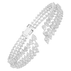 9.70 Carat SI/H Round Brilliant Cut Diamond Cuff Bangle Bracelet 14k White Gold