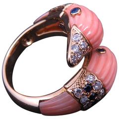 Van Cleef & Arpels Coral Sapphire Diamond Yellow GoldRing 4