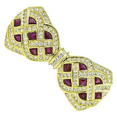 2.92ct Ruby 2.05ct Diamond Gold Bow Pin
