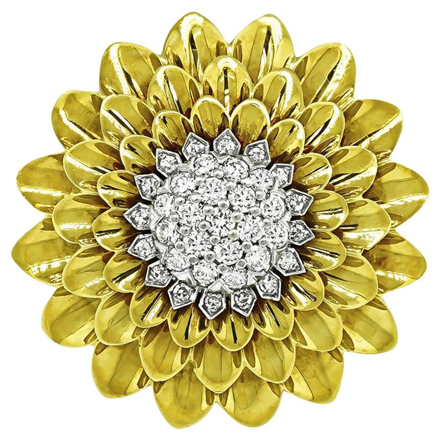 2.00ct Diamond Gold Flower Pin