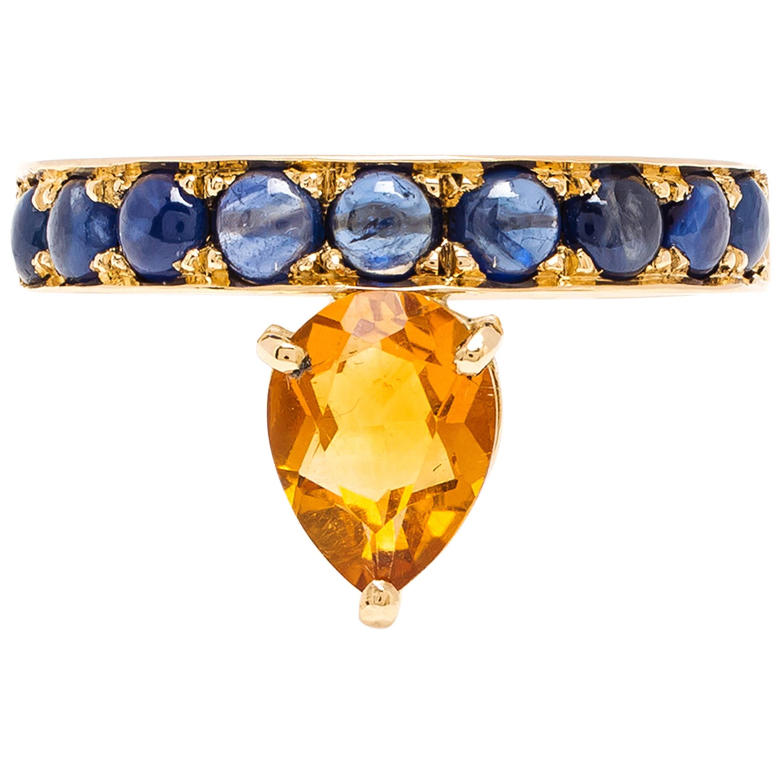 Dubini Theodora Citrine and Blue Sapphire 18K Yellow Gold Ring