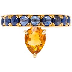 Dubini Theodora Citrine and Blue Sapphire Yellow Gold Ring 3