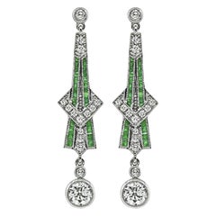 Art Deco Stil 1,73cttw Diamant 0,65ct Smaragd Tropfen Ohrringe