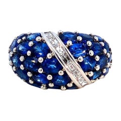 6.01 Carat Natural Blue Sapphire and Diamond Cluster Platinum Ring