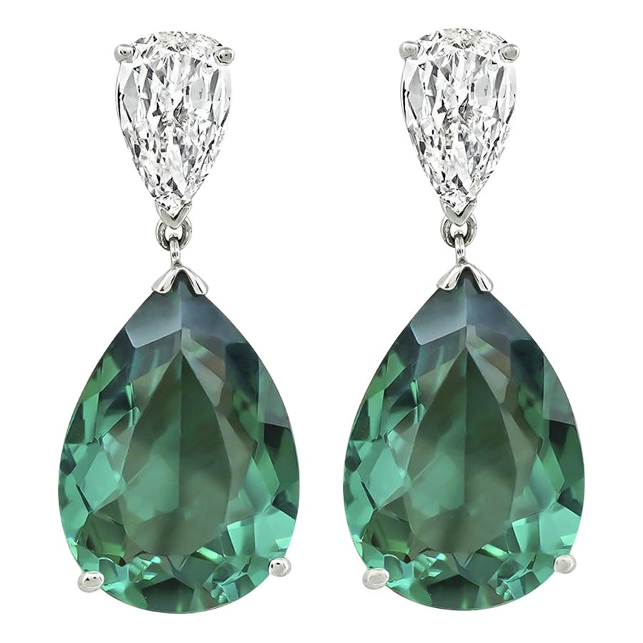 13.48ct Green Tourmaline 1.65ct Diamond Earrings