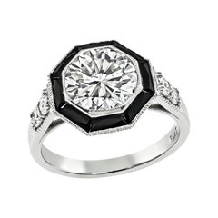 Anillo de compromiso de ónice con diamante certificado GIA de 2,10 ct