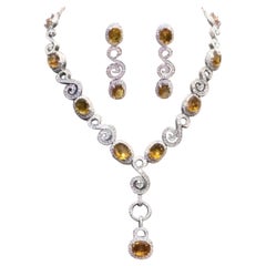 AIG Certified 46.00 Carat Sapphires 9.90 Ct Diamonds 18K Gold Parure