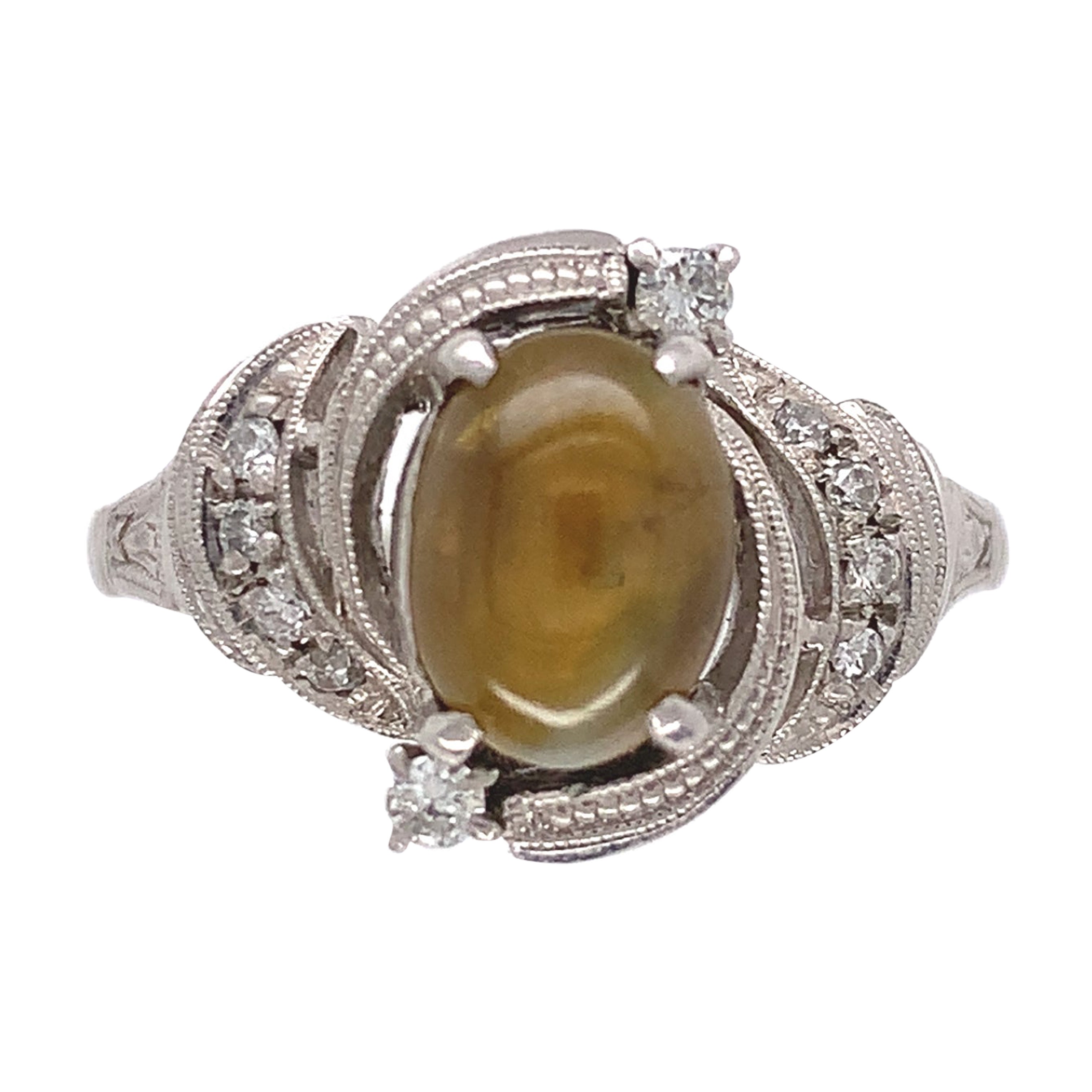 Platinum Ring with GIA 2.05ct Natural Cat's Eye Chrysoberyl For Sale