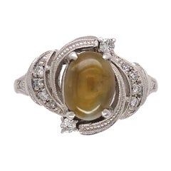 Platinum Ring with GIA 2.05ct Natural Cat's Eye Chrysoberyl