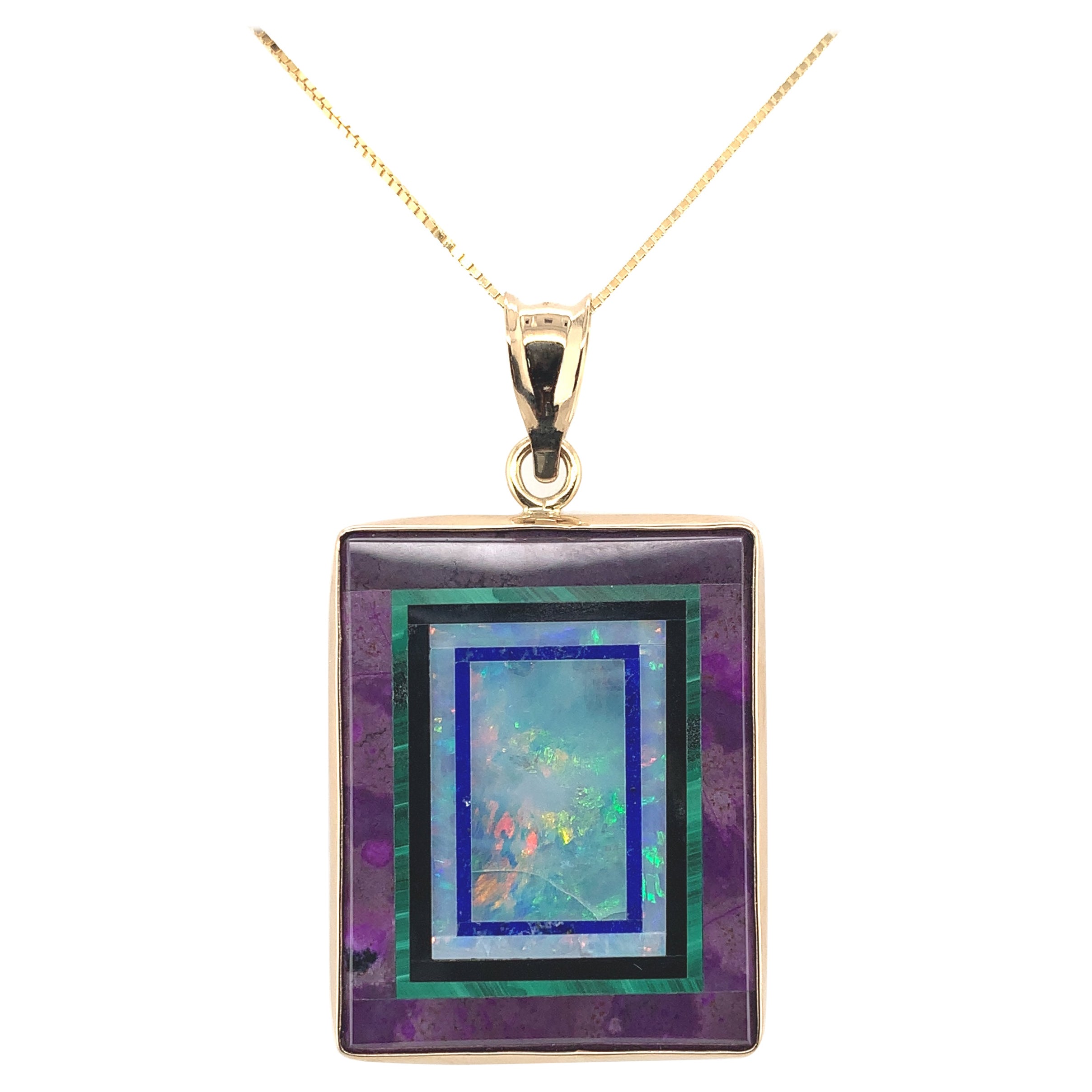 Ciondolo Kaufmann a intarsio in Opale 14K con Sugilite e Malachite in vendita