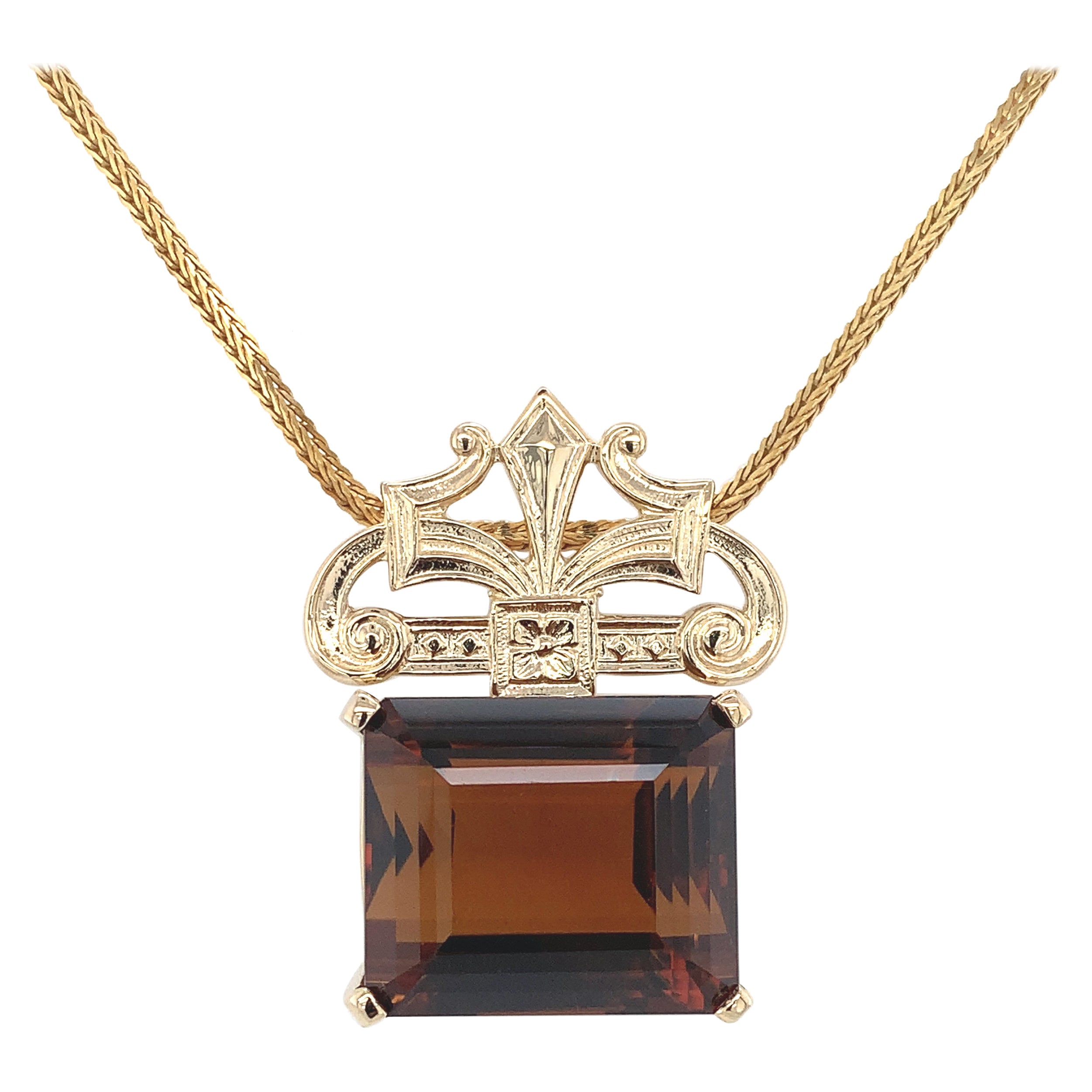 14K Deco style Large 43ct Madeira Citrine Cognac color Necklace