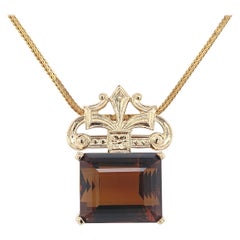 14K Deco style Large 43ct Madeira Citrine Cognac color Necklace
