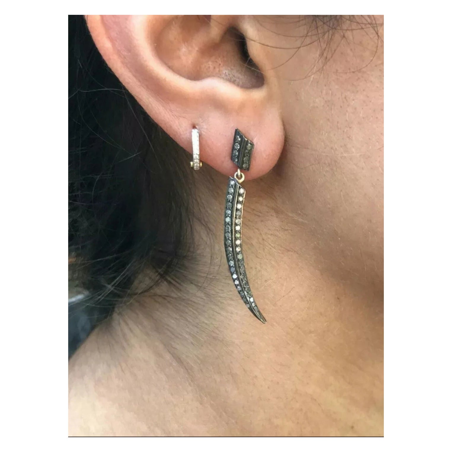 Pave Diamond Stick Drop Earring 14k Gold&925 Silver Diamond Handmade Earring.