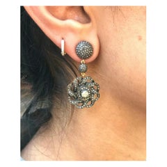 Pave Diamond Flower Drop Earring 14k Gold&925 Silber Diamond Anniversary Geschenk.