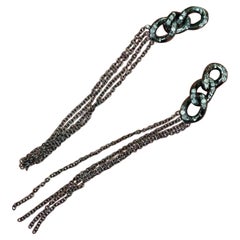 Boucles d'oreilles chandelier en or 14 carats avec diamants pavés et chaîne en argent 925 et diamants