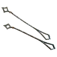 Pendiente largo de diamantes Pave Plata 925 Oro 14k Pendiente de diamantes Regalo de boda