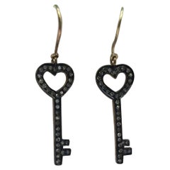 Pave Diamond Key Earrings 14k Gold&925 Silver Earring For Birthdays