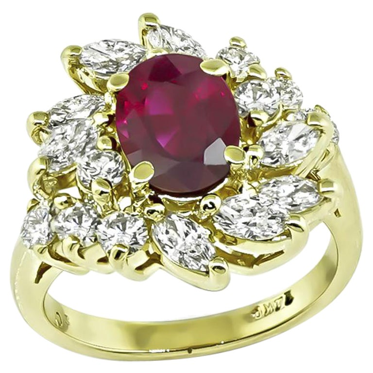 GIA 1.67ct Burma Ruby 1.00ct Diamond Gold Ring