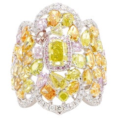 Fancy Color Cluster Dome Ring 6,76 Karat Pink Grün Orange Dia *1 of a Kind*