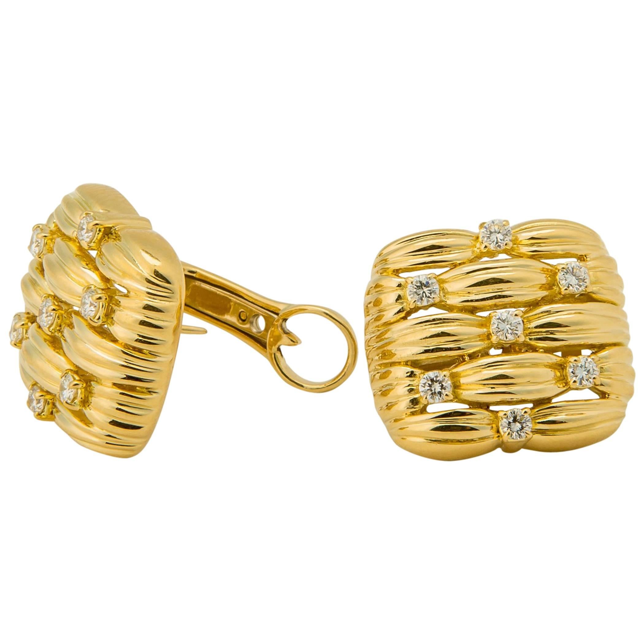 Tiffany & Co. Woven Gold and Diamond Earrings