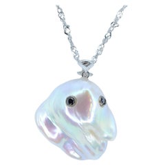 Darling Phantom: Black Diamond Baroque Pearl Ghost Pendant in 18K White Gold
