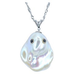 Darling Phantom: Black Diamond Baroque Pearl Ghost Pendant in 18K White Gold