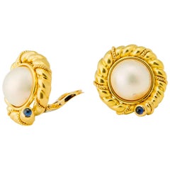 Antique Tiffany & Co. Pearl and Sapphire Earrings