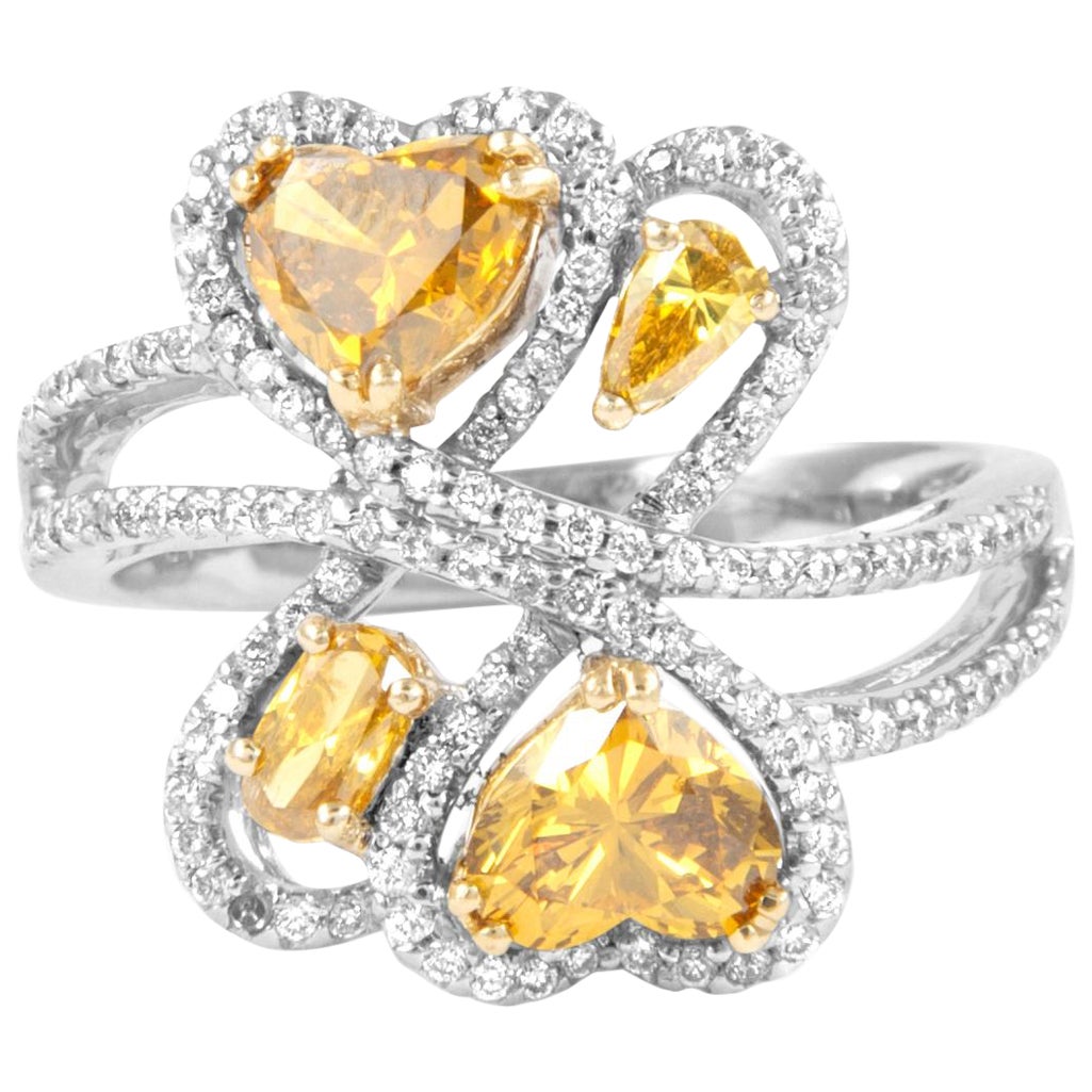 1.81ctt Fancy Greenish Brownish Yellow Diamond Heart Motif Ring 18k