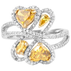 Anello con motivo a cuore di diamanti giallo bruno-verdastro da 1,81 carati 18k