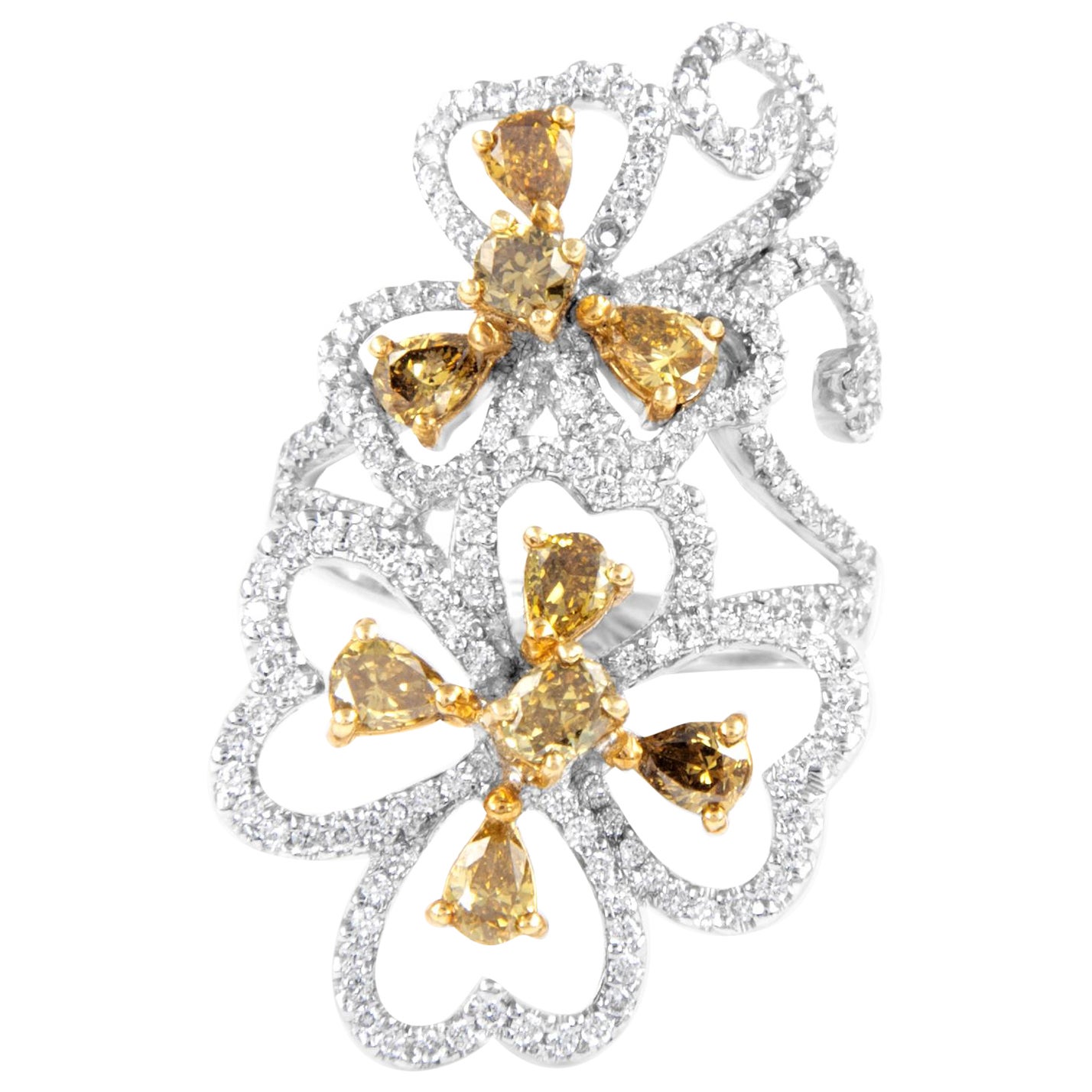2.01ctt Fancy Yellowish Brown Diamond Floral Ring 18k