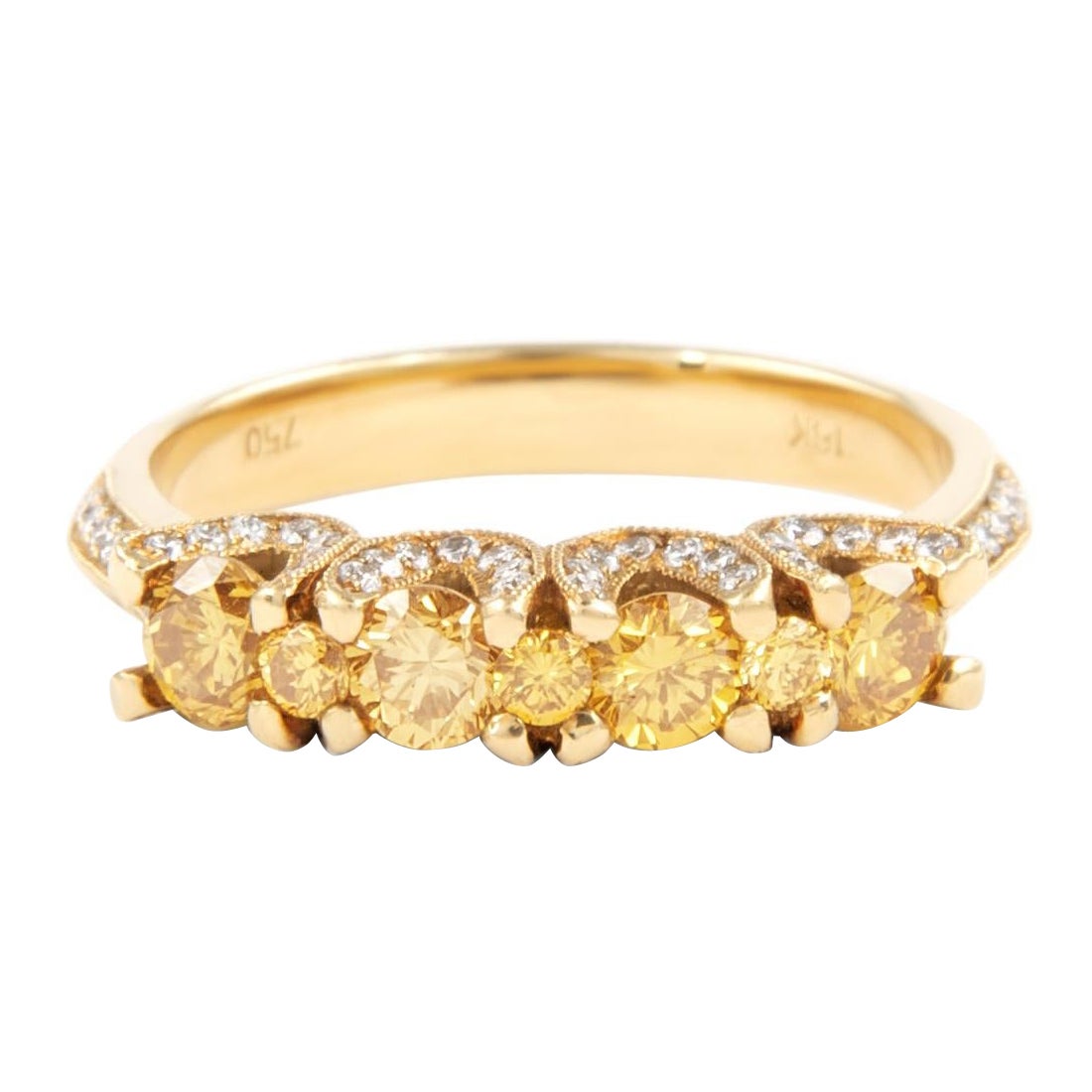 1.07ct Fancy Intense Brownish Greenish Yellow Diamond Cocktail Ring 18k Two Tone