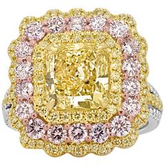 GIA Certified Fancy Light Yellow Diamond Tricolor Gold Ring 10
