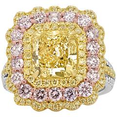 GIA Certified Fancy Light Yellow Diamond Tricolor Gold Ring