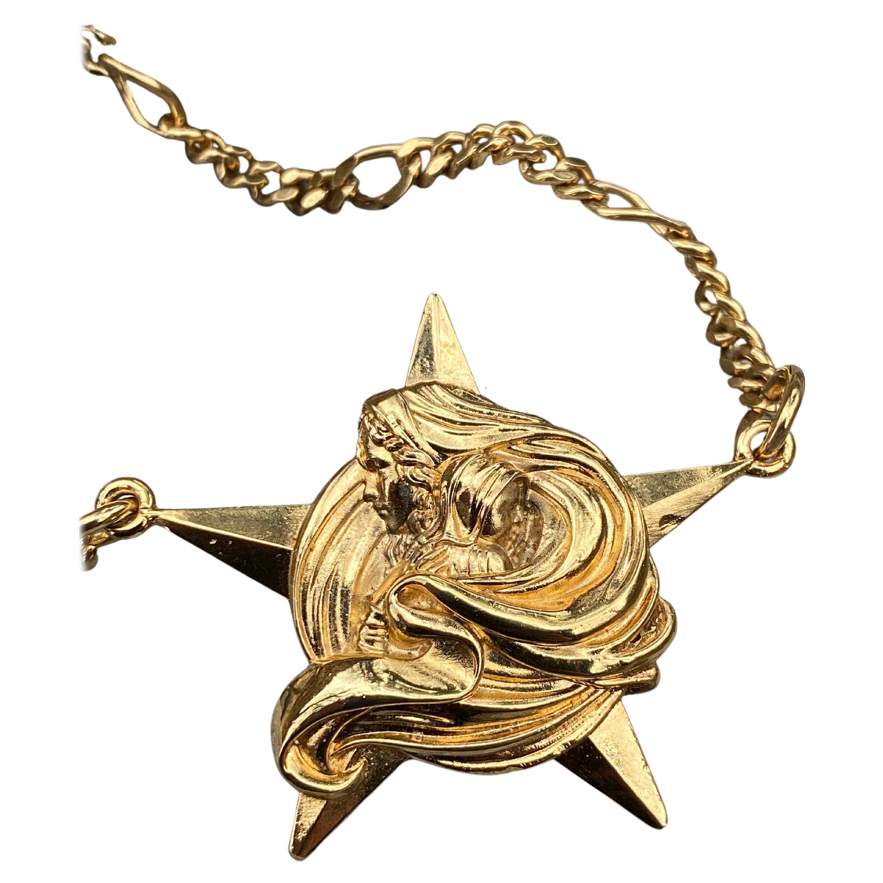 18 Karat Gelbgold Kette Halskette mit „Morning Star“ im Angebot
