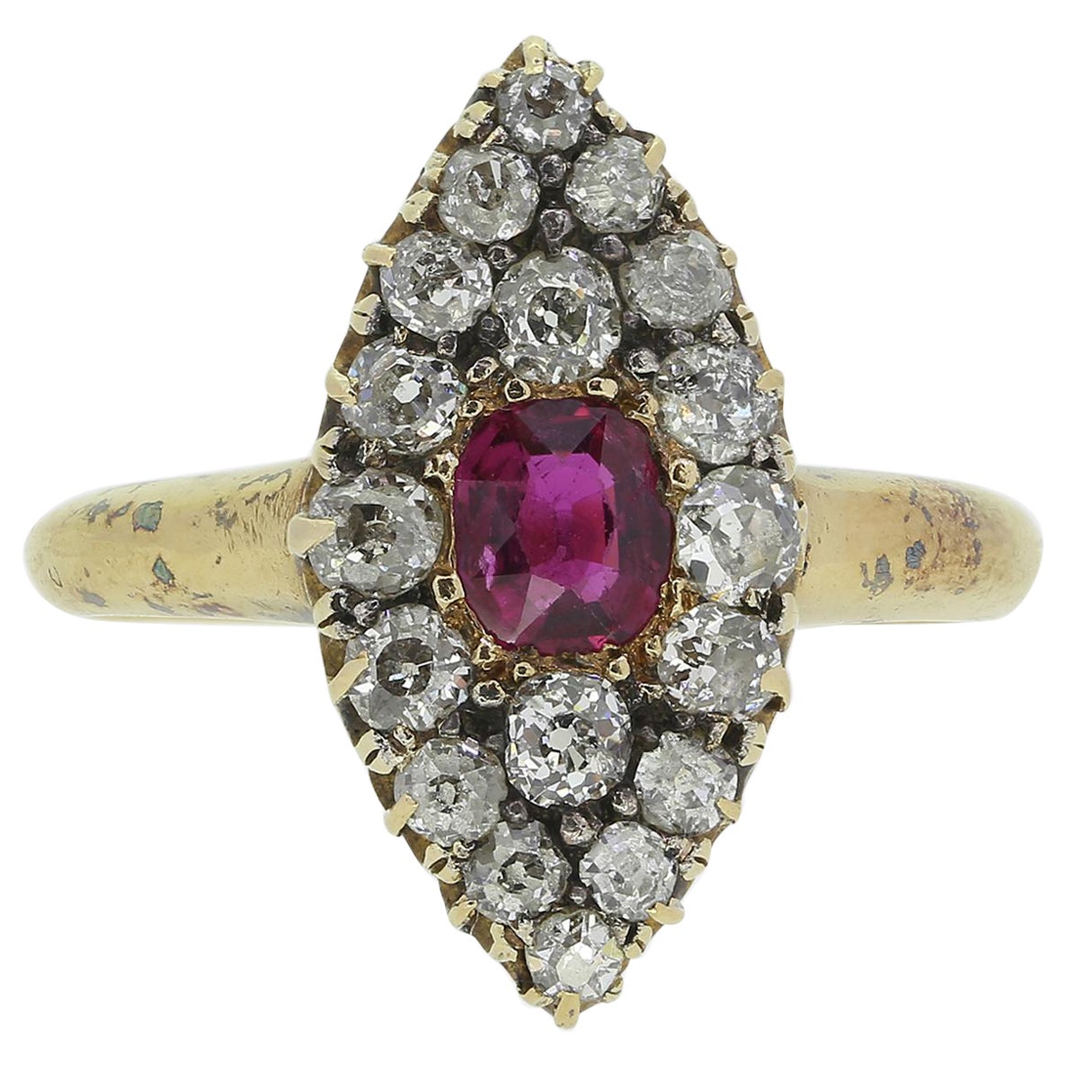 Victorian Ruby and Diamond Navette Ring