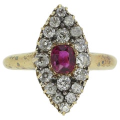 Victorian Ruby and Diamond Navette Ring