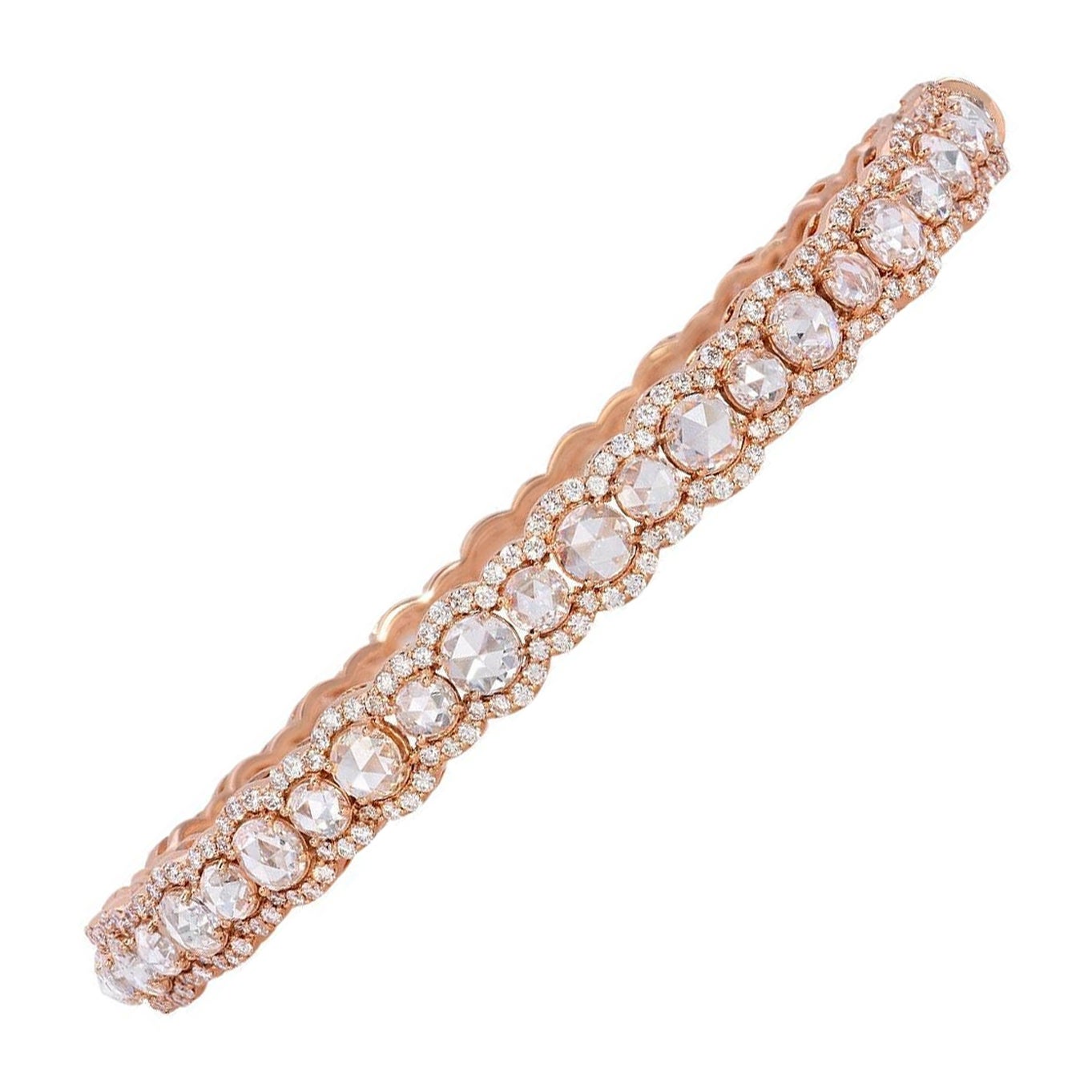 Bracciale tennis con diamanti taglio rosa da 6,72 carati in oro rosa 18 carati