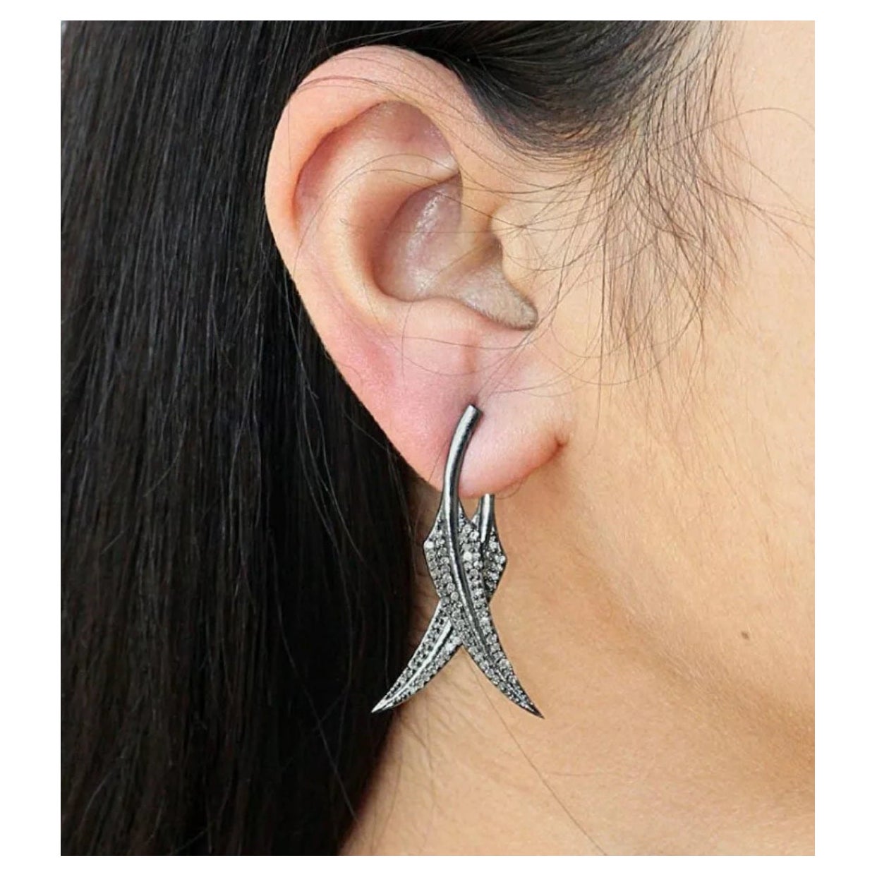 Pave Diamond Leaf Earring 925 Silver Diamond Handmade Earring 14k Gold Leaf Gift