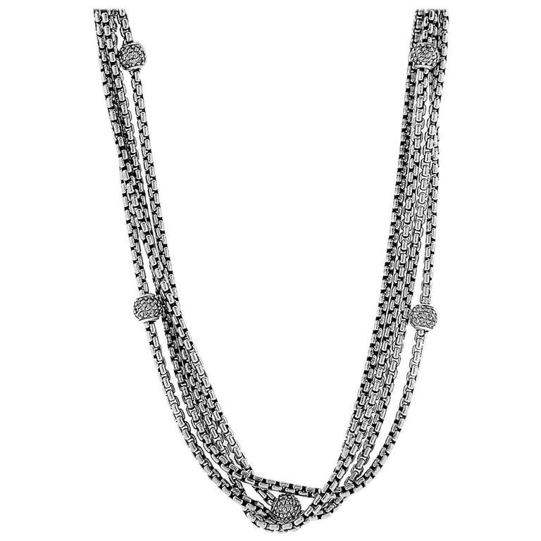 David Yurman Two Tone Multi Strand Diamond Necklace For Sale at 1stDibs