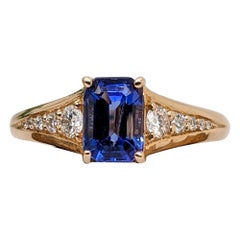 1.1ct Tanzanite Ring w Earth Mined Diamonds in Solid 14K Yellow Gold EM 7x5mm