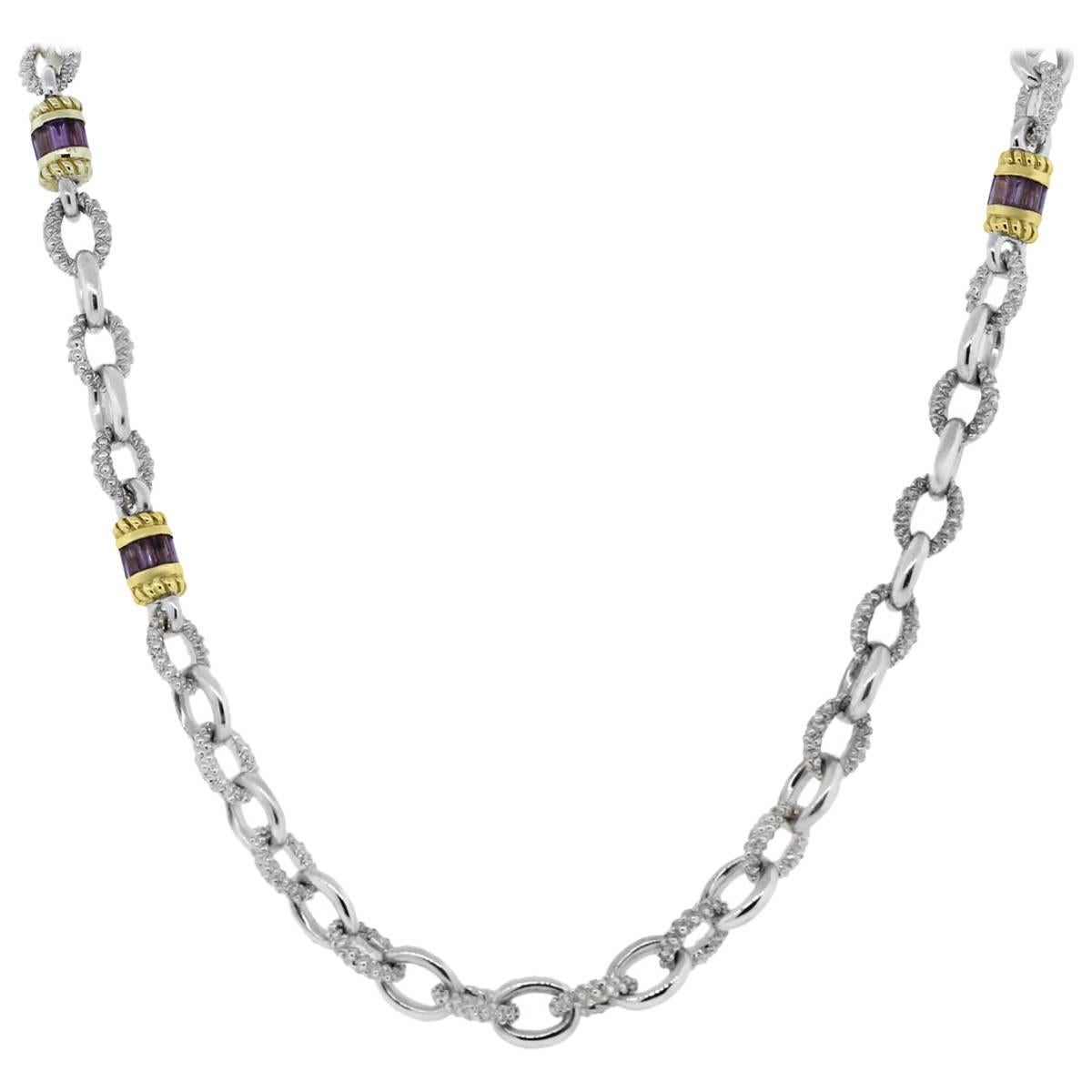 Judith Ripka Sterling Silver  Yellow Gold Amethyst Necklace