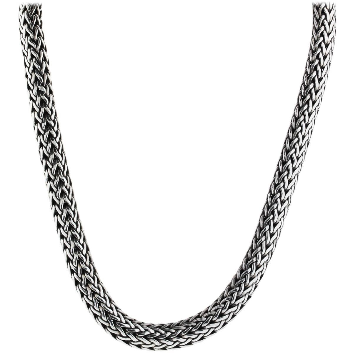 John Hardy Sterling Silver Yellow Gold Clasp Woven Chain Necklace